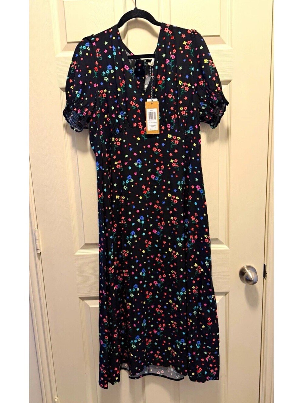 Sugarhill Brighton NWT Mary Jane Midi Puff Sleeve Rainbow Sprigs 🌺 US 14